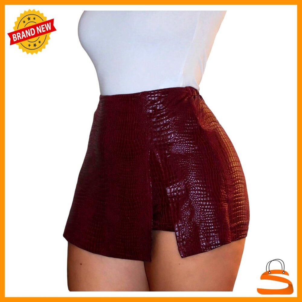 High Waisted Leather Skorts Asymmetrical Hem Y2k Mini Skirt Shorts